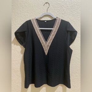 Elegant Black V-Neck Top with Lace Detail